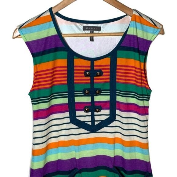 Gracia Dress Womens Small S Sleeveless Mini Shift Striped Multicolor Casual - Picture 3 of 11